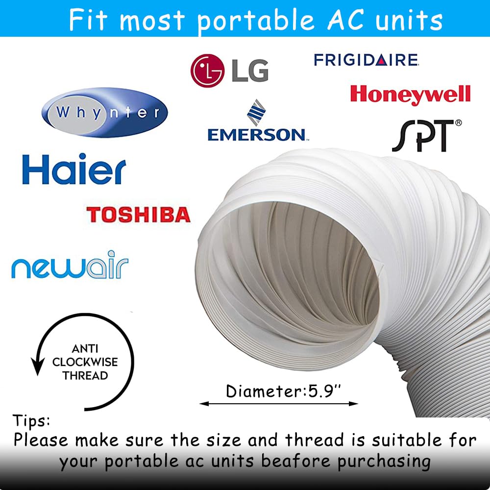SunDiao Portable Air Conditioner Hose, Portable Exhaust Vent Hose with 5.9 Inch Diameter, Anti-Clockwise Thread, 90 Inch Length