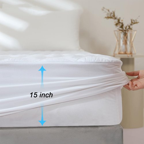 EIUE Quilted Mattress Pad - Lightweight & Breathable Fitted Topper Protector | Queen Size (60x80in) - White