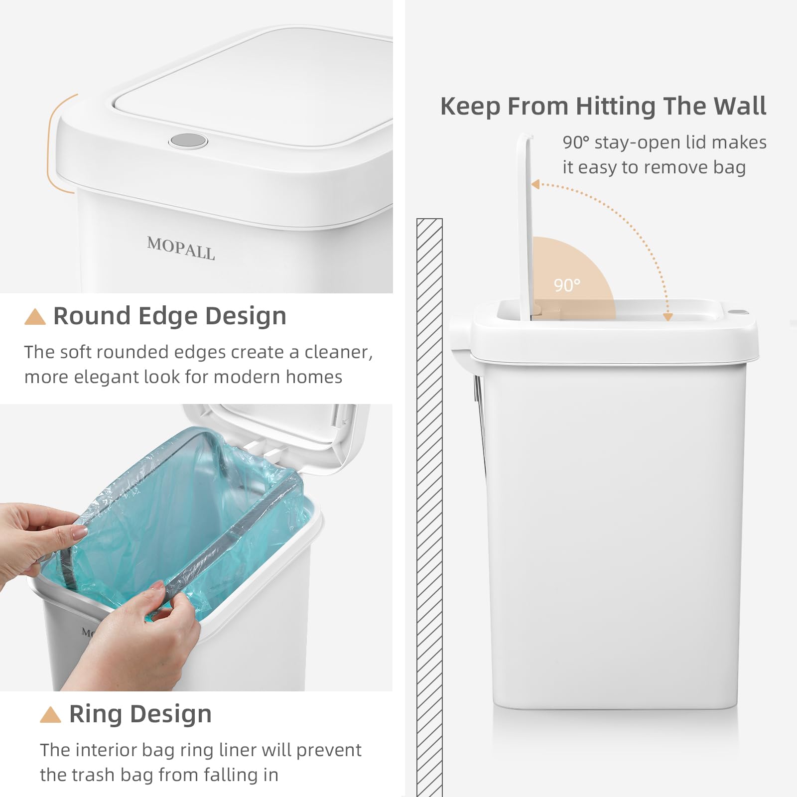 MOPALL 1.9 Gallon Slim Bathroom Trash Can with Lid - Dual-Way Opening (Step Pedal & Press Top) Small Trash Can for Narrow Spaces, Rust-Proof Wastebasket Small Garbage Can for Bathroom, Bedroom, Office
