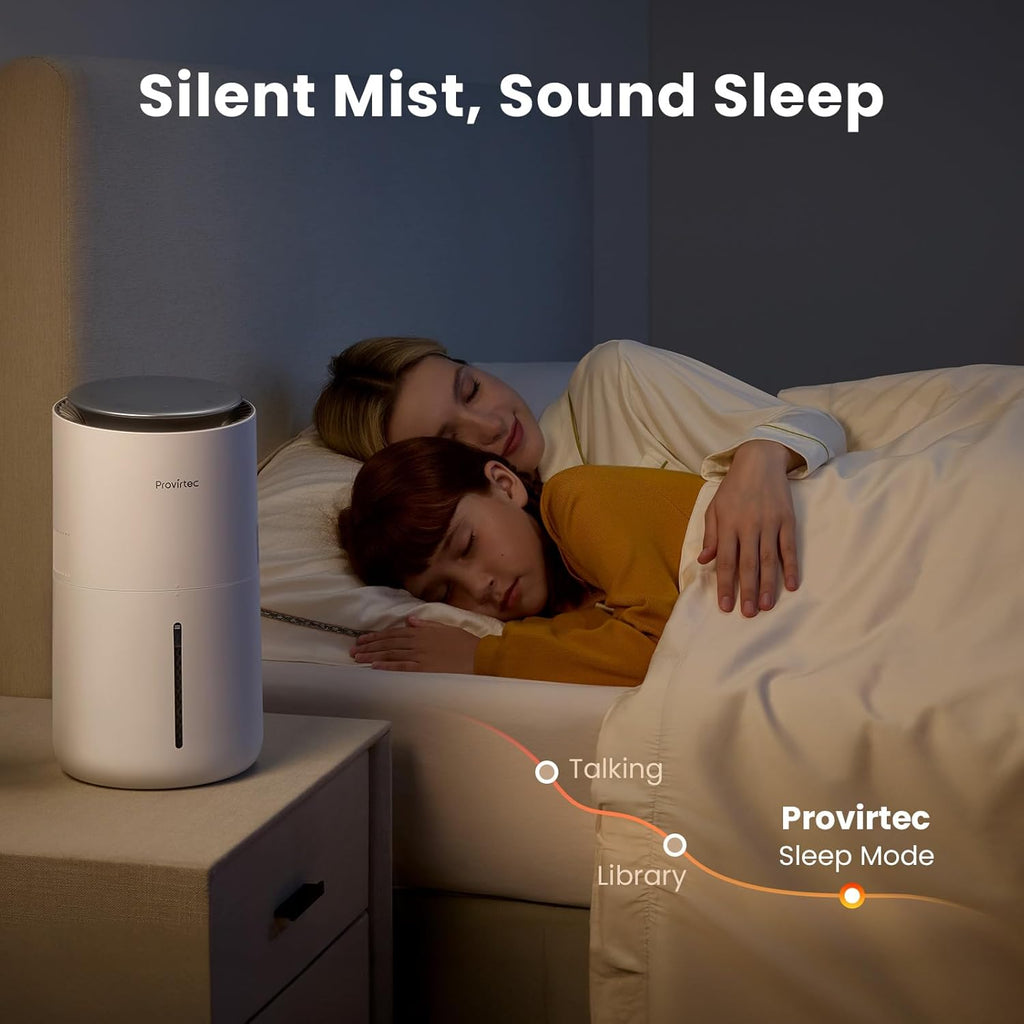 Provirtec MistFree Evaporative Humidifier - 3L Capacity, Auto Humidity Control, Night Light & Easy Clean Tank
