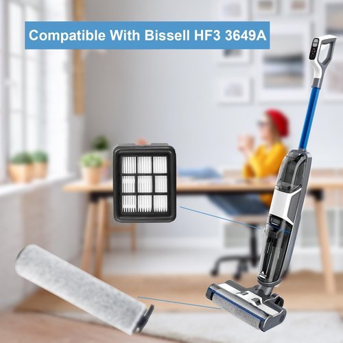 Laukowind Replacement Brush Roller Filter Set For Bissell HF3 3649A Vacuum Cleaner, Efficient Cleaner Filter Set Compatible with Bissell HF3, 2 Brush Roller and 4 Filters and 4 Sponges