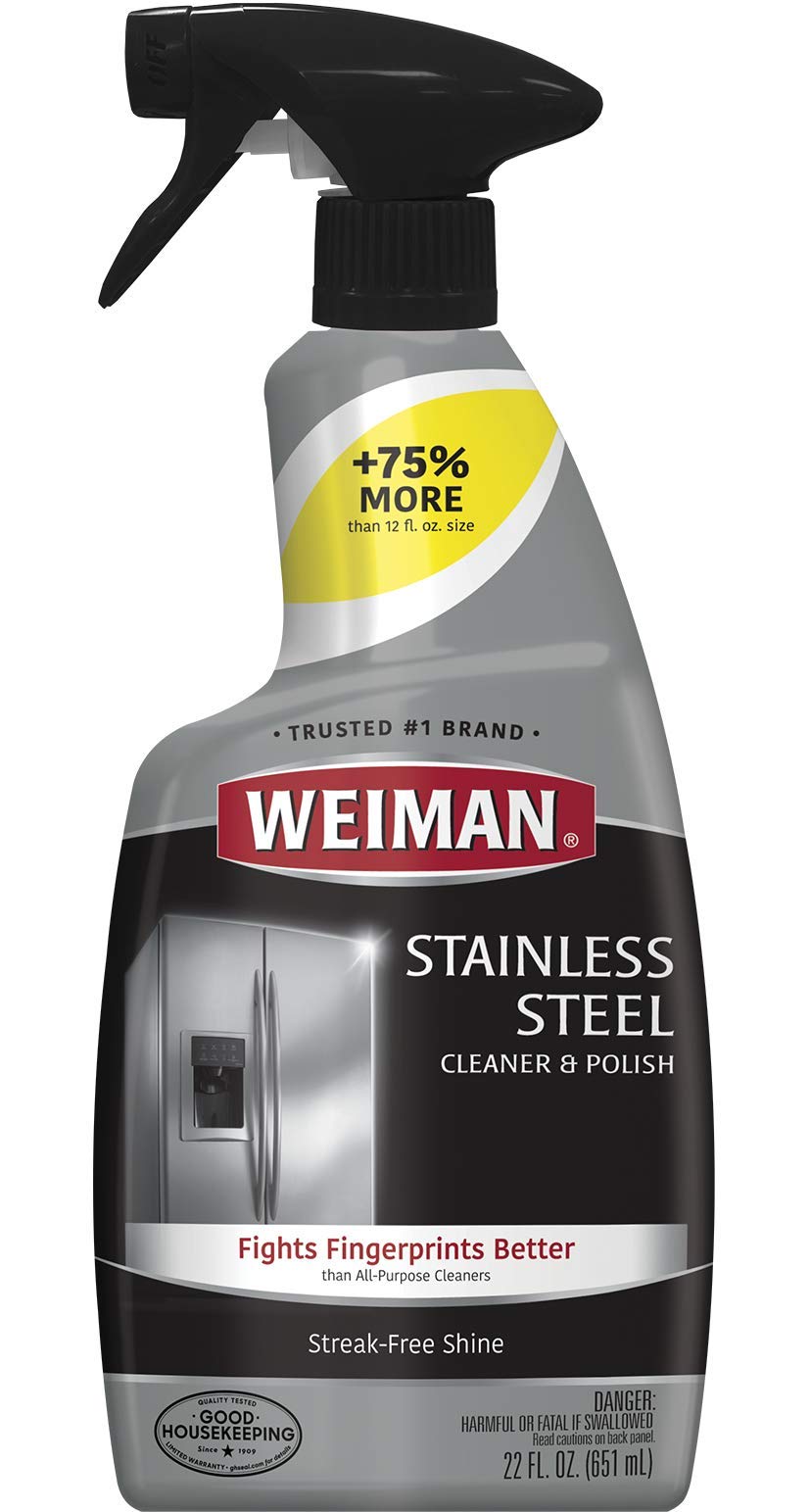 Weiman Stainless Steel Cleaner and Polish - Streak-Free Shine for Refrigerators, Dishwasher, Sinks, Range Hoods and BBQ grills, 22 Fl Oz