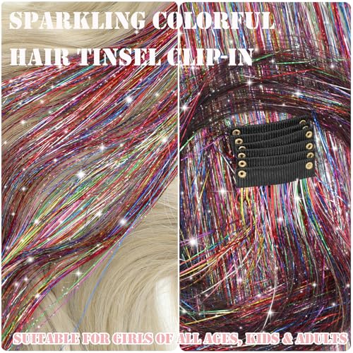 Aouuhe Clip-in Hair Tinsel Kit - 18 Pcs 20.5 Inch Glitter Hair Extensions