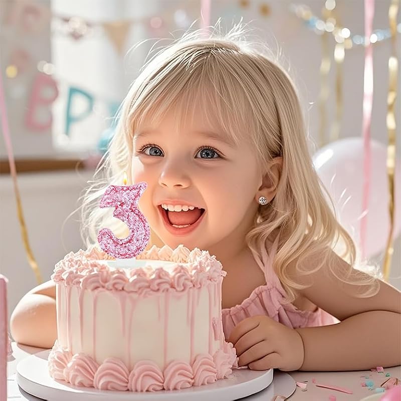 CasaPopz Number 5 Glitter Pink Birthday Candle - Princess Cake Topper