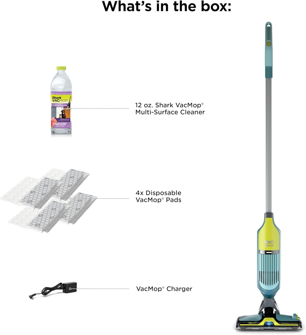 Shark VACMOP Cordless Hard Floor Cleaner - Powerful Suction & Illumination Light | Includes 4 Pads & 12oz Pet Solution