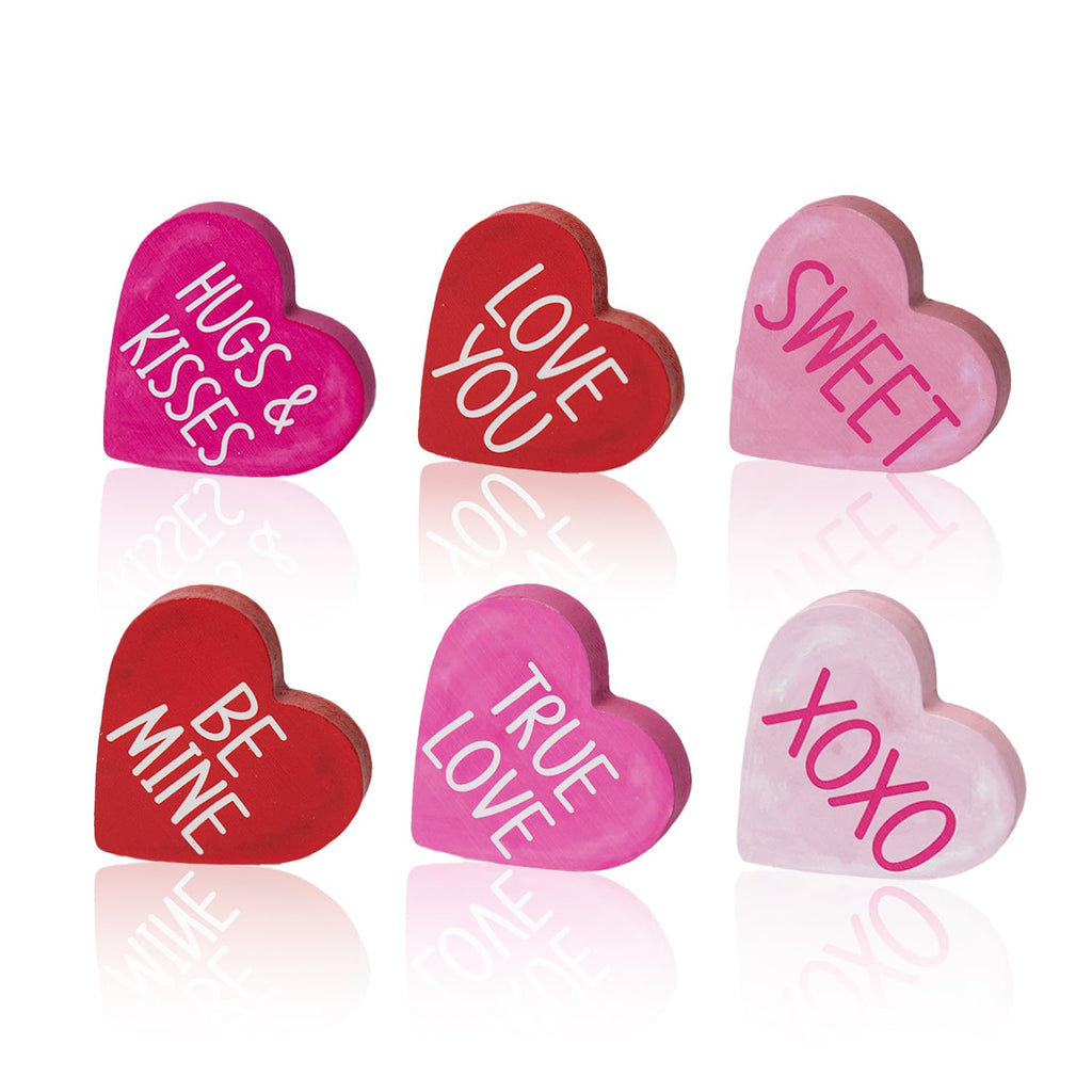 Smile Valentine's Day Heart - Shaped Wooden Block Decor, Be Mine XOXO Sweet & More Love Phrases, Valentine Indoor Decoration