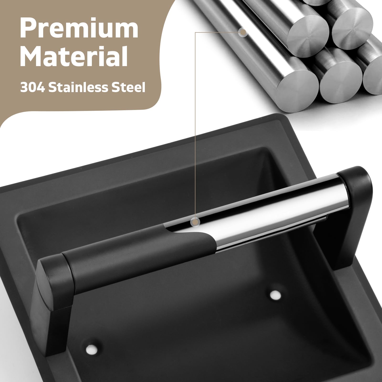 Recessed Toilet Paper Holder for Rolls, Pivoting Stainless Steel in Wall Toilet Paper Holder, Wall Mounted Bathroom Tissue Roll Dispenser with Modern Matte Black Finish