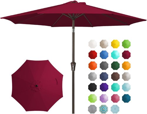 JEAREY 9FT Outdoor Patio Umbrella - Push Button Tilt & Crank | UV Protection, Waterproof - Brick Red