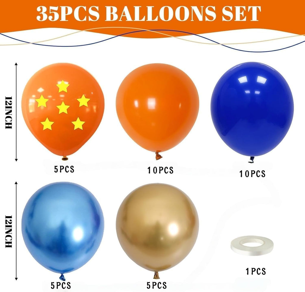 Royal Blue & Matt Orange Balloons by [Brand Name] - 12-Inch Metallic Latex Party Decor for Kids' Anime Birthday