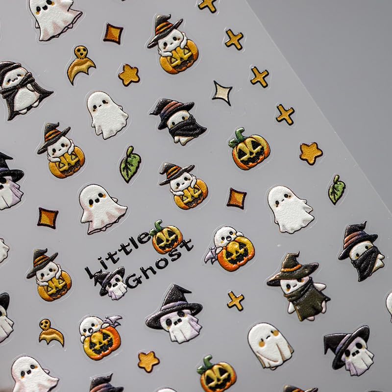 5D Embossed Halloween Ghost Nail Art Stickers Self-Adhesive Decals