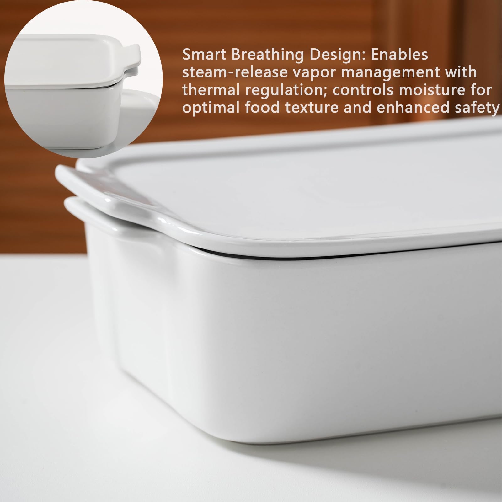 Abestware Baking Dish, 9x13 White Casserole Dish with Lid, Ceramic Baking Dish for Oven, 4.5 Quarts Lasagna Pan, Oven Safe Ceramic Bakeware