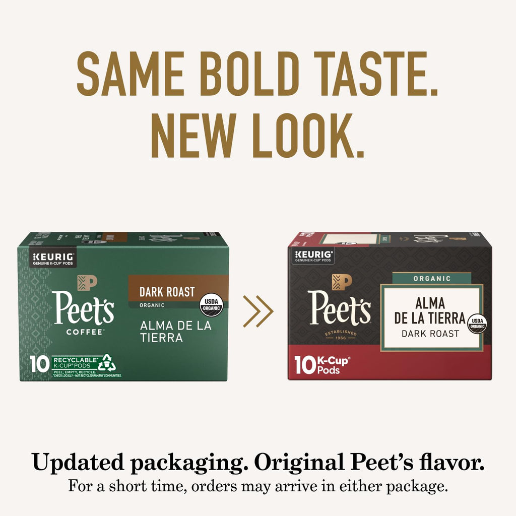 Peet's Coffee Organic Dark Roast K-Cup Pods - 100% Arabica, Alma de la Tierra, 60 Count (6 Boxes of 10 Pods)