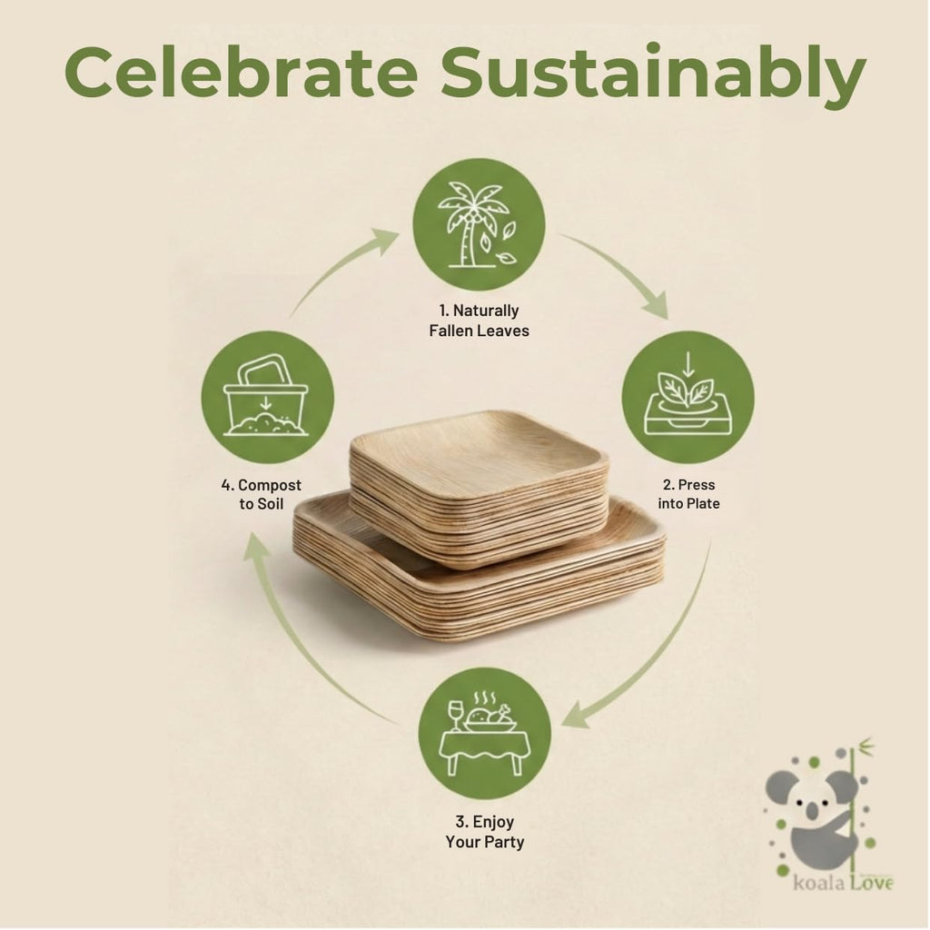 Palm Leaf Plate Bamboo Paper Disposable 6 Inch 100 Bulk Appetizer and Dessert Square Party Pack Eco Biodegradable Compostable Wooden Plates Better Than Plastic Plates By KoalaLove