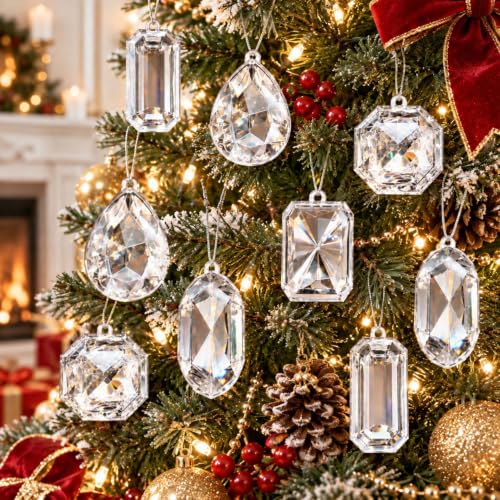 Clear Crystal Jewel Ornaments for Christmas Tree - 6 Pack, 3.94-5.27"