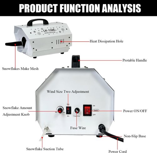 LANGXUN 1500W Snow Machine - Wireless Remote Control & Adjustable Snowflake Size | Ideal for Christmas, Weddings & Parties