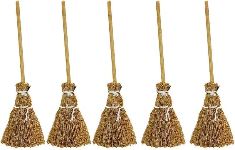 Miniature Witch Broomstick Set - 5 Cinnamon-Scented Props