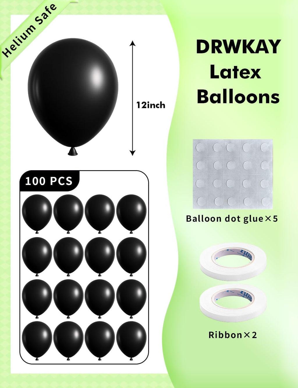 Matte Black Balloons 100 Pack - 12 Inch Helium-Ready Latex for Elegant Party Decorations