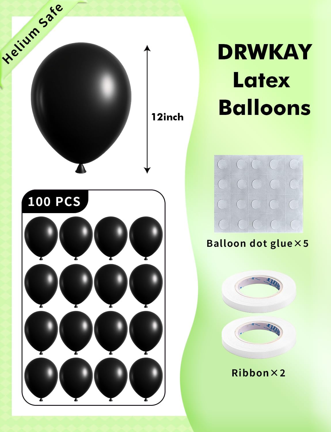 Matte Black Balloons 100 Pack - 12 Inch Helium-Ready Latex for Elegant Party Decorations