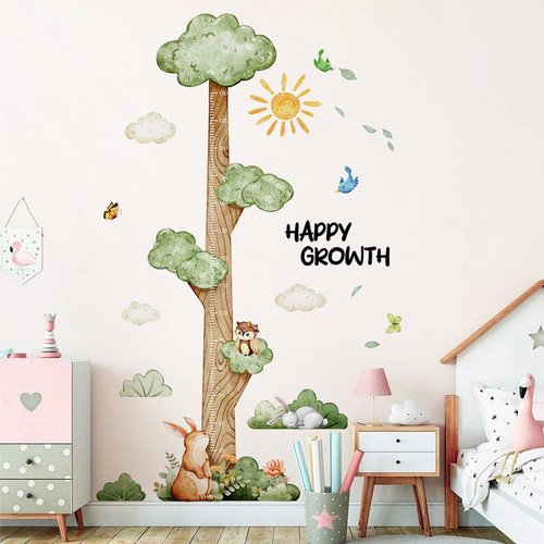 DRWSSR 3D Cartoon Height Growth Chart for Kids Wall Stickers Removable DIY Jungle Animals and Plants Height Sticker Peel and Stick Sun White Clouds Wall Art Decor for Nursery Kids Bedroom Living Room