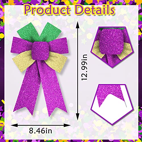 Hying 2 Pieces Mardi Gras Wreath Bows, Glitter Green Purple Gold Fat Tuesday Front Door Decor
