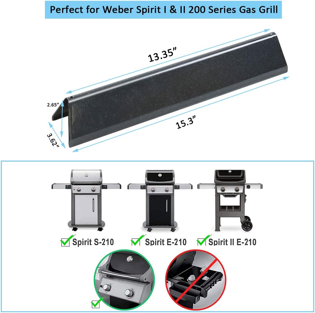 Weber 7635 Flavorizer Bars - 15.3 Inch Porcelain Enameled Heat Plates for Spirit I & II 200 Series Grills