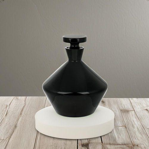 Bruno Magli 49 oz Glass Wine & Whiskey Decanter with Airtight Stopper – Contemporary Bar Bottle for Bourbon, Brandy & Juice Storage, Elegant Home Bar Display Carafe, Smooth Glass Design (Black)