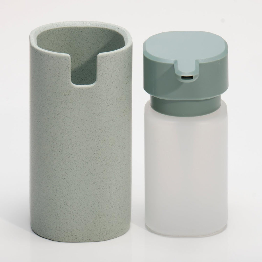LINE+ARC Modern Easy-to-Press Soap Dispenser (Stone). No-Rust Cute Bathroom Beige Marble Kitchen Sink Ergonomic Liquid Lotion Shampoo Conditioner