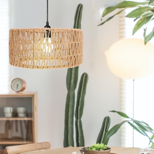 BESTOYARD Handwoven Straw Rope Lampshade, 12 x 6 Inch Rustic Rope Ceiling E27 Lampshade Woven Pendant Cover for Tea Room, Bar, Inn Decor
