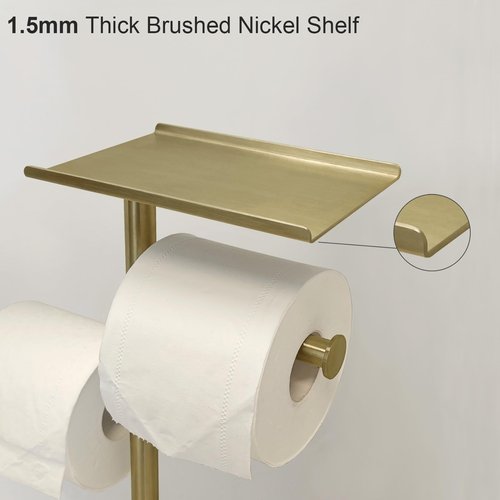 GZILA Brushed Gold Toilet Paper Stand Holder with Shelf, Marble Design Base Free Standing Toilet Paper Roll Holder with 2 Dispenser SUS 304 Stainless Steel Reserve, Storage 5 Rolls