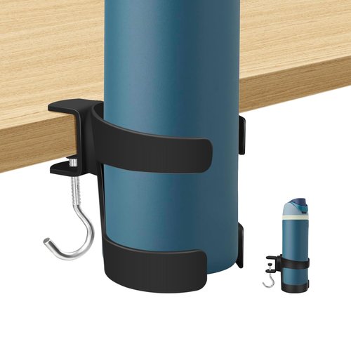 VEAQEE Desk Cup Holder, 2-in-1 Cup Holder for Desk Compatible with Stanley,Sinple Midern, Hydroflask, Owala, Adjustable Anti-Spill Tumbler Organizer with Hook for Home Office and School