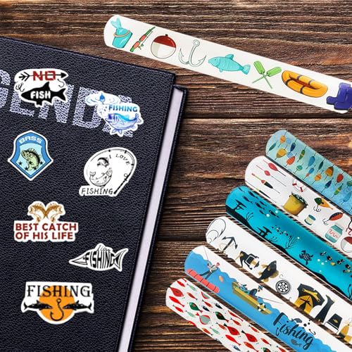 74PCS Fishing Party Favors Set with Slap Bracelets & Stickers