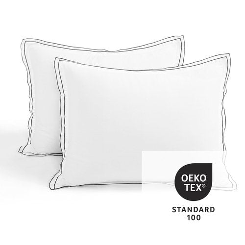Lush Decor Hampton Double Flange Embroidered Contrast Edge Cotton Duvet Cover Set, 3 Piece Set, King, White & Black - Hotel Bedding Set - Black Trim - White Duvet Cover - Minimalist Decor