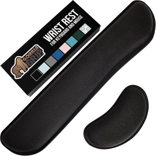 GORILLA GRIP Silky Memory Foam Wrist Rest - Ergonomic Keyboard & Mouse Support, Black | 2-Piece Set