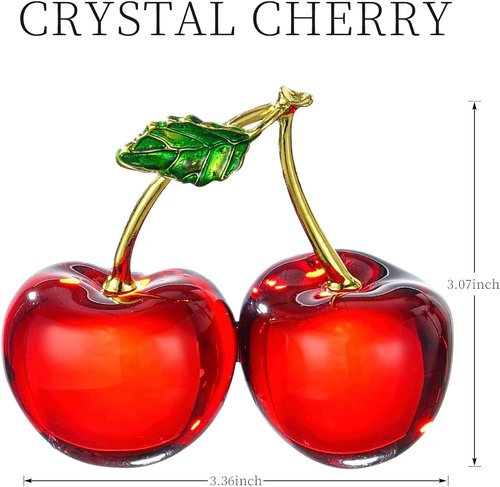 Crystal Cherry Decor - Elegant Glass Fruit Accent for Kitchen & Living Room - Red Collectible