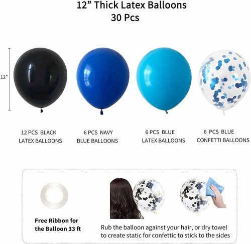 ANSOMO Happy Birthday Party Decorations - Blue & Black Banner, Balloons & Pom Poms | Perfect for All Ages