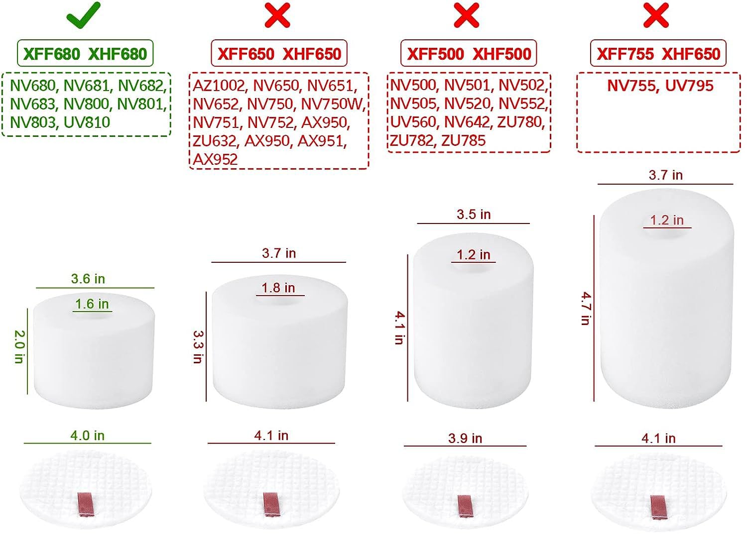 Nispira XFF680 Foam Felt Filter Replacement for Shark Rotator DuoClean Powered Lift Away Speed Vacuum NV680, NV681, NV682, NV683, NV800, NV801, NV803, UV810, AX950, AX951, 6 Packs