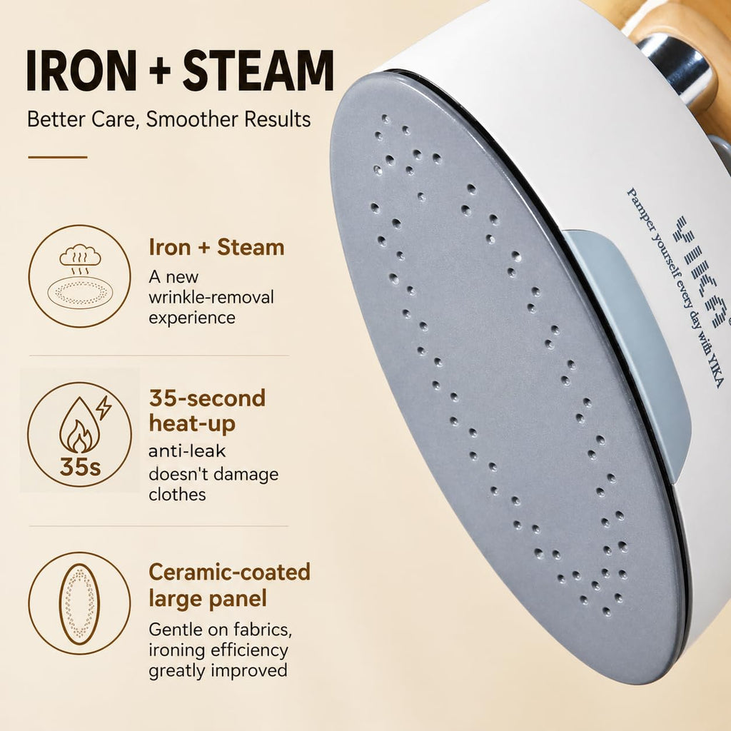 YIKA Steamer Iron for Clothes 2-in-1, Multi-Level Heating & Steaming Control, Handheld Steam Iron with Ceramic Coated Panel, Portable Fabric Wrinkle Remover for Home, Travel, and Office Use