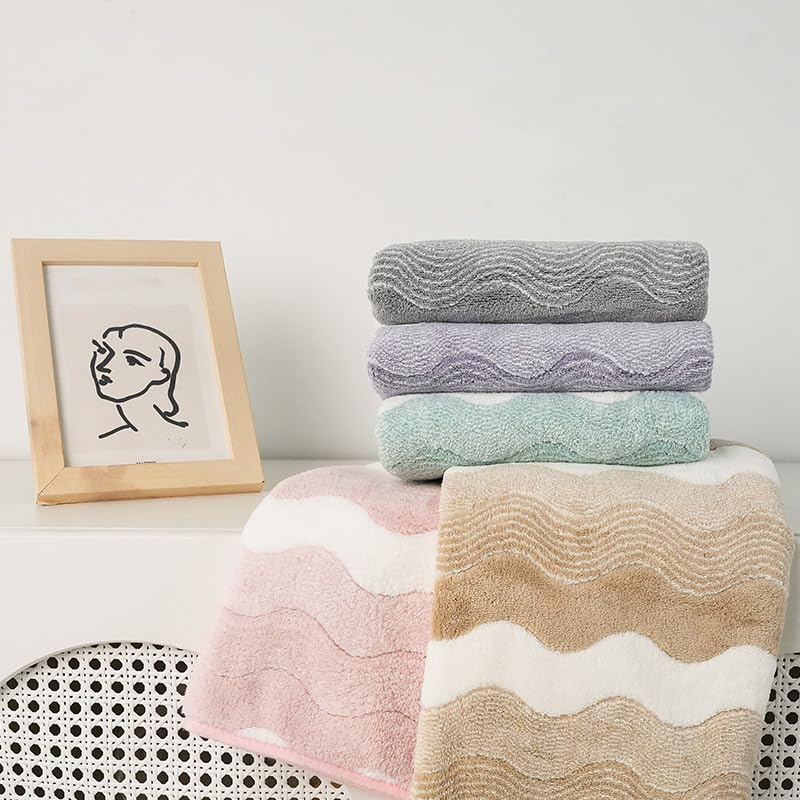 Water Ripple Grey Wavy Jacquard Coral Fleece Hand Towel 13.7x29.5in - Gray & White, Absorbent & Quick Drying, Water Ripple Texture