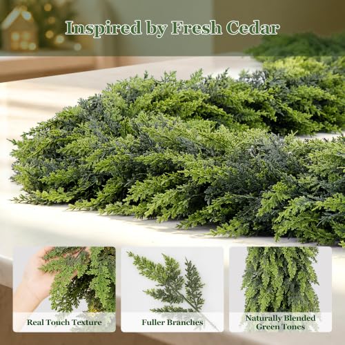 9FT Christmas Cedar Garland Real Touch Artificial Greenery 2 Pack