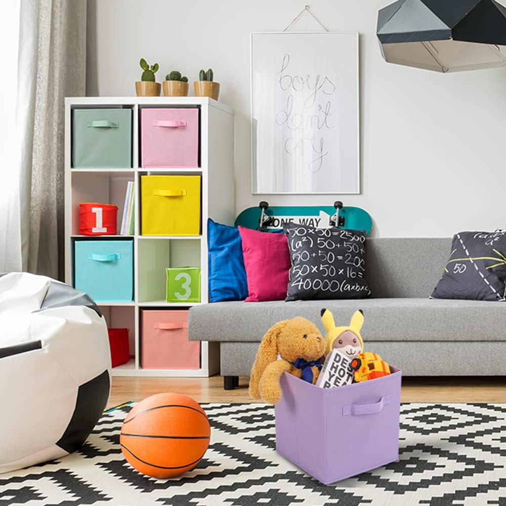 Stero Fabric Storage Bins - Durable 13x13 Inch Foldable Cube Baskets | 6 Pack in Fun Colors for Home Organization