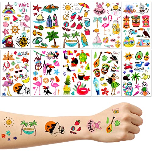 LOMIMOS Hawaiian Luau Temporary Tattoos - 138pcs Tropical Summer Stickers