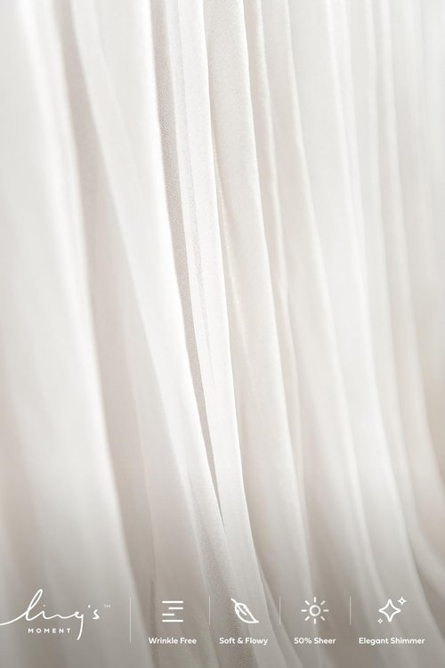 Ling's moment 14FT White Chiffon Table Skirt Recycle Use Extra Long Sheer Tablecloth for Backyard Wedding Reception Decorations Birthday Party Cake Dessert Decor