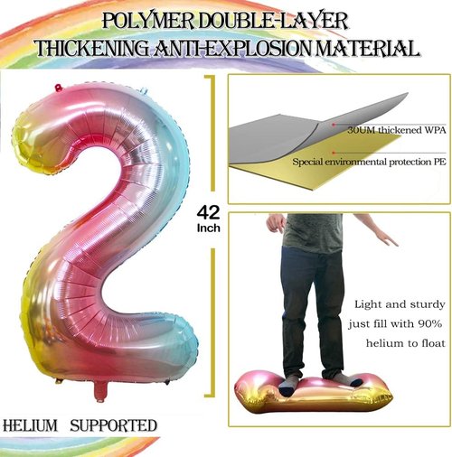 GOER 20th Birthday Balloons - 42 Inch Jumbo Rainbow Foil Helium Decorations for Anniversary