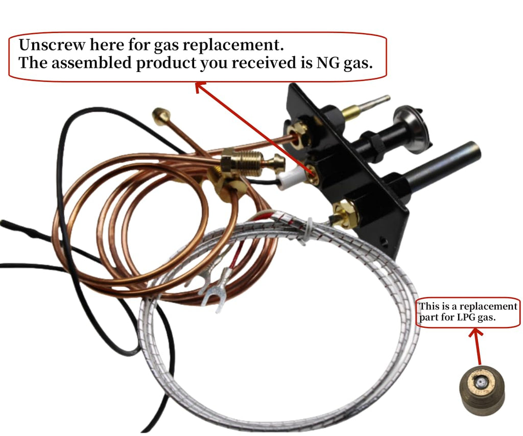 10002264 Pilot Assembly NG/LPG Fireplace Replacement of HHT Majestic & VC NG/LPG Pilot Assembly for Fireplaces, Fryer with 750mV Thermopile