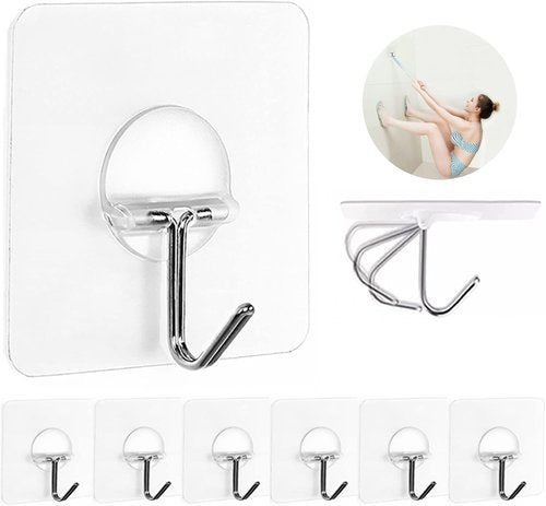 JINSHUNFA Heavy-Duty Adhesive Wall Hooks - 13LB No Drill Waterproof Hooks | 8 Pack for Bathroom & Kitchen