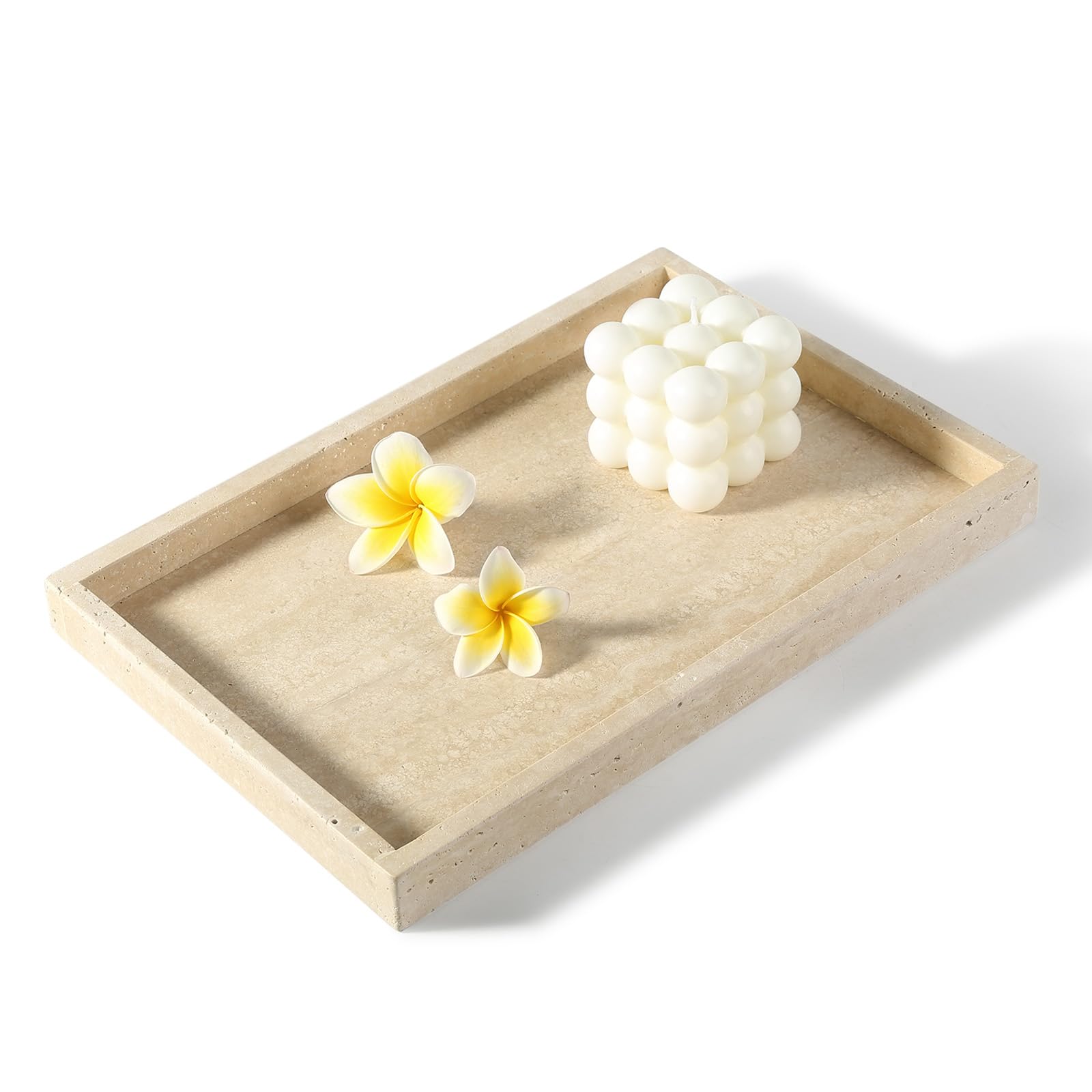 Koville Natural Travertine Tray, Coffee Table Vanity/Decorative Tray for Jewerly, Watch, Perfume Candle Storage for Bedroom/Bathroom/Kitchen Countertop