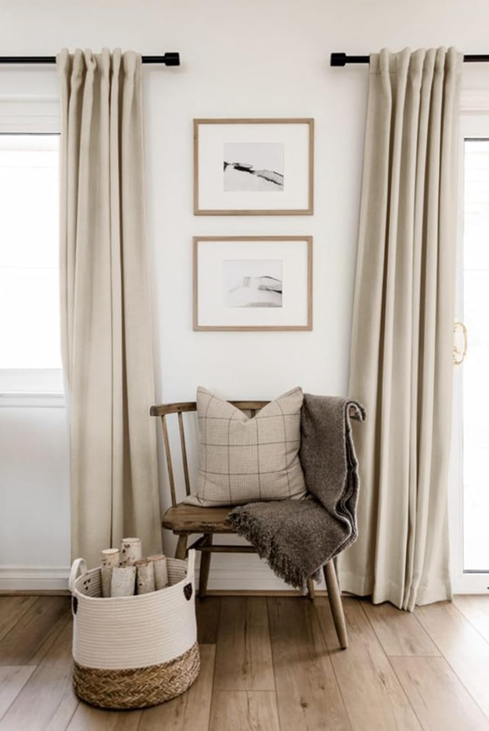 Skiennix 100% Blackout Linen Curtains - Thermal Insulated Drapes for Bedroom | 50" W x 108" L, Oatmeal