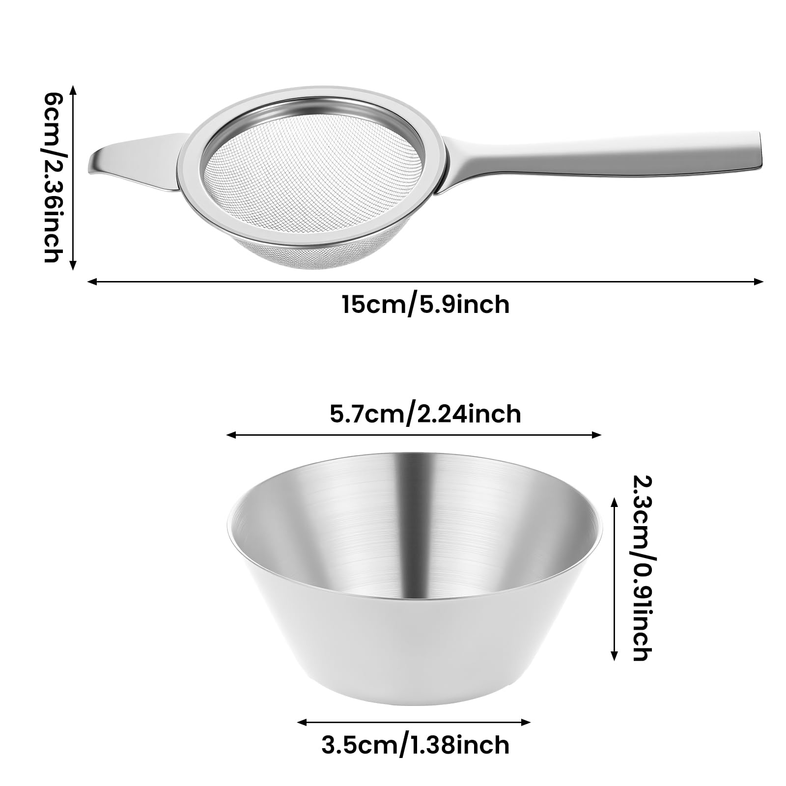 2.2" Matcha Sifter Mini Fine Mesh Strainers Small Tea Strainers Matcha Filter with Handle Metal Sieve Stainless Steel for Cocktail Loose Tea Coffee, Silver