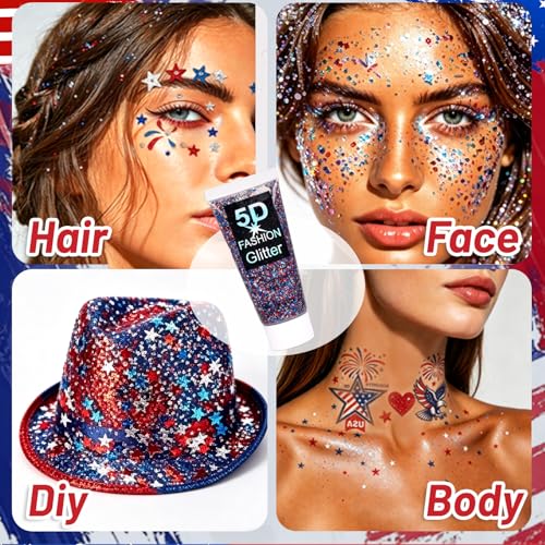 4th of July Face Stickers & Patriotic Glitter Tattoo Set