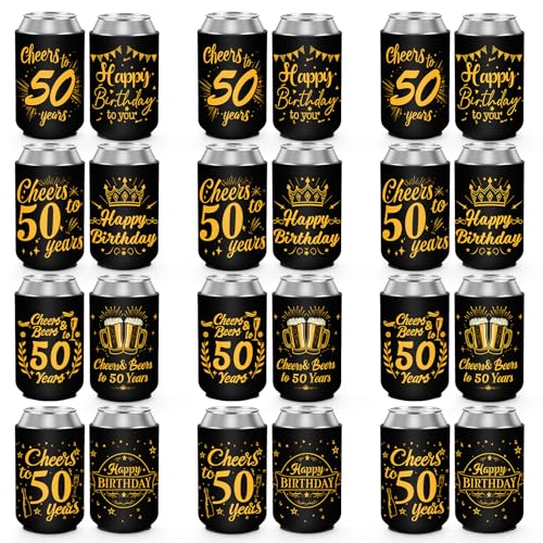 50th Birthday Can Cooler Sleeves - 12oz Beverage Insulators (12 Pack)